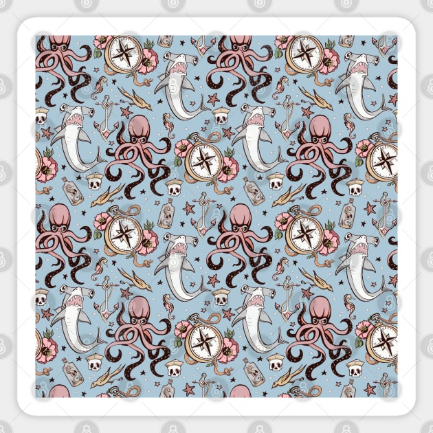 Blue Sea Creature Pattern Sticker by IrenesGoodies